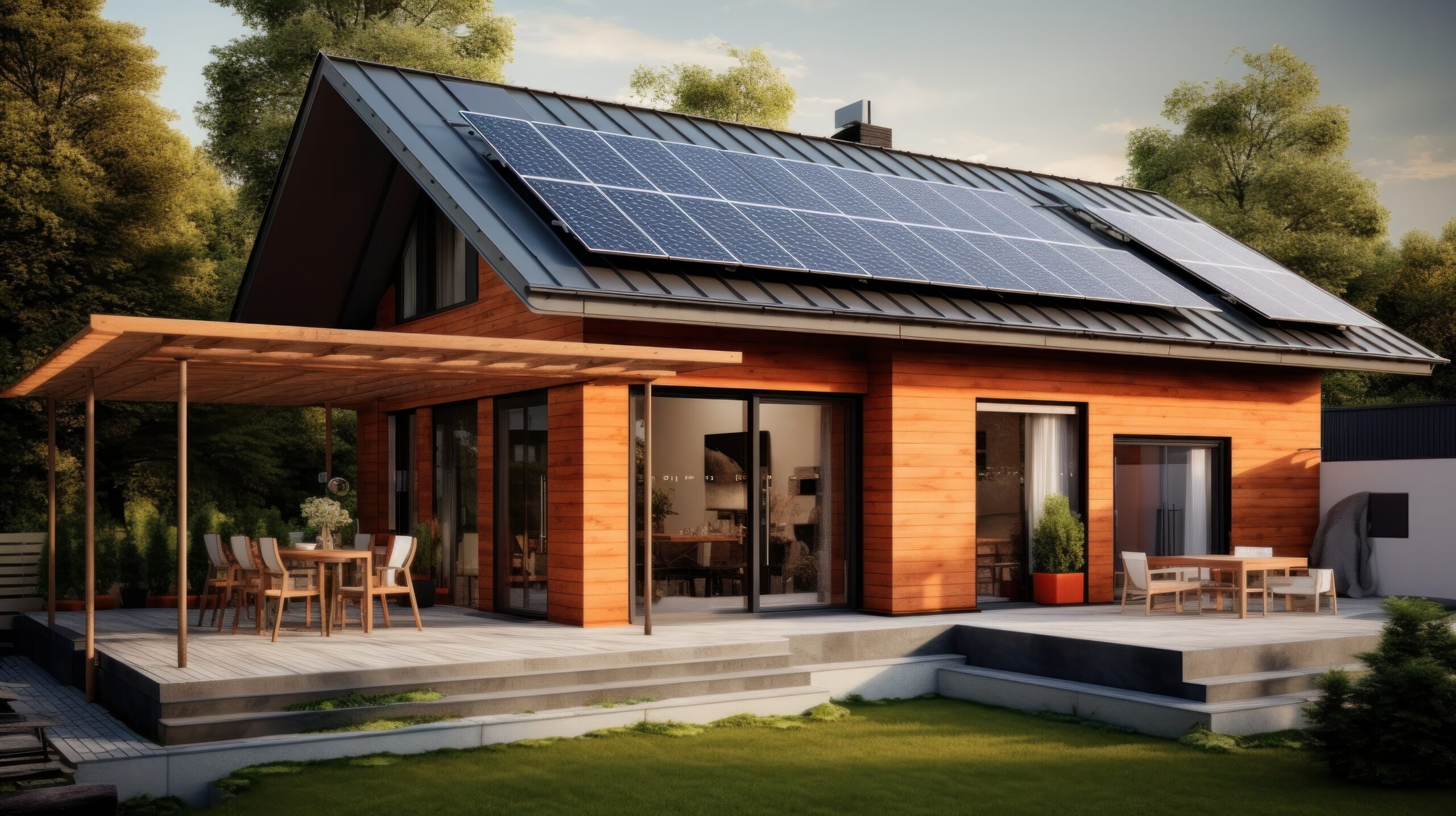 maison ecologiqque avec panneaux solaires