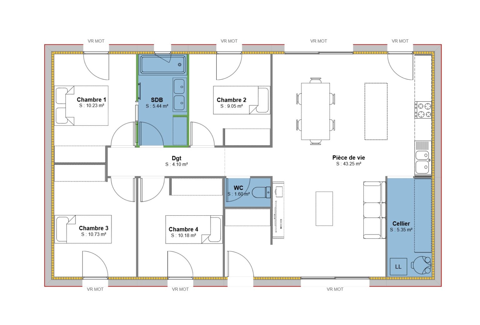 plan maison POP 100 m2 - 4 Chambres