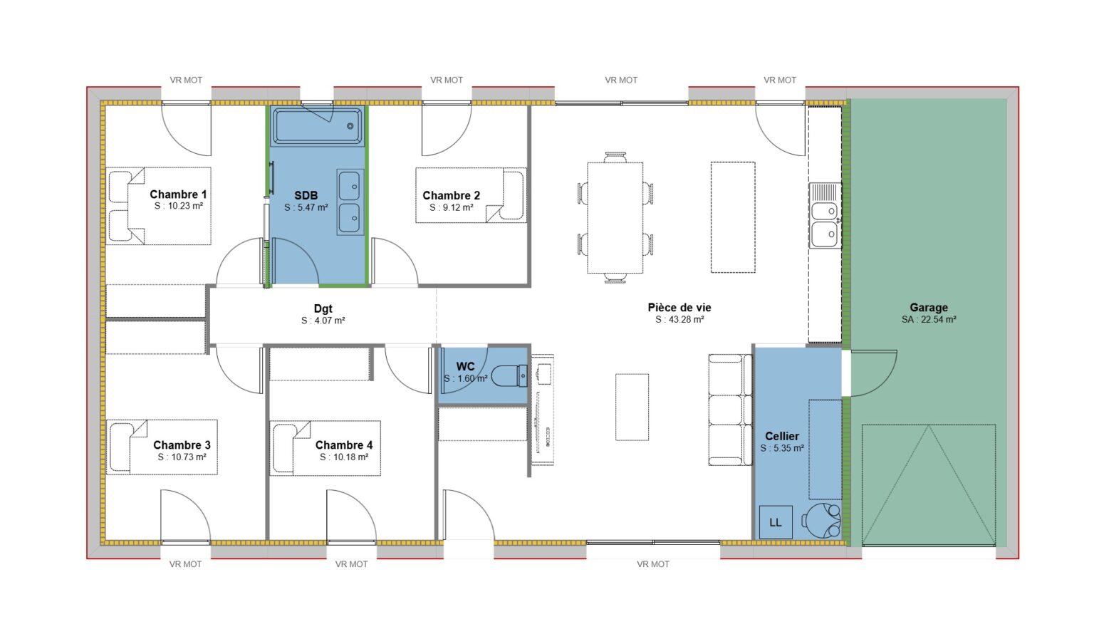 plan maison POP 100 m2 - 4 Chambres + Garage