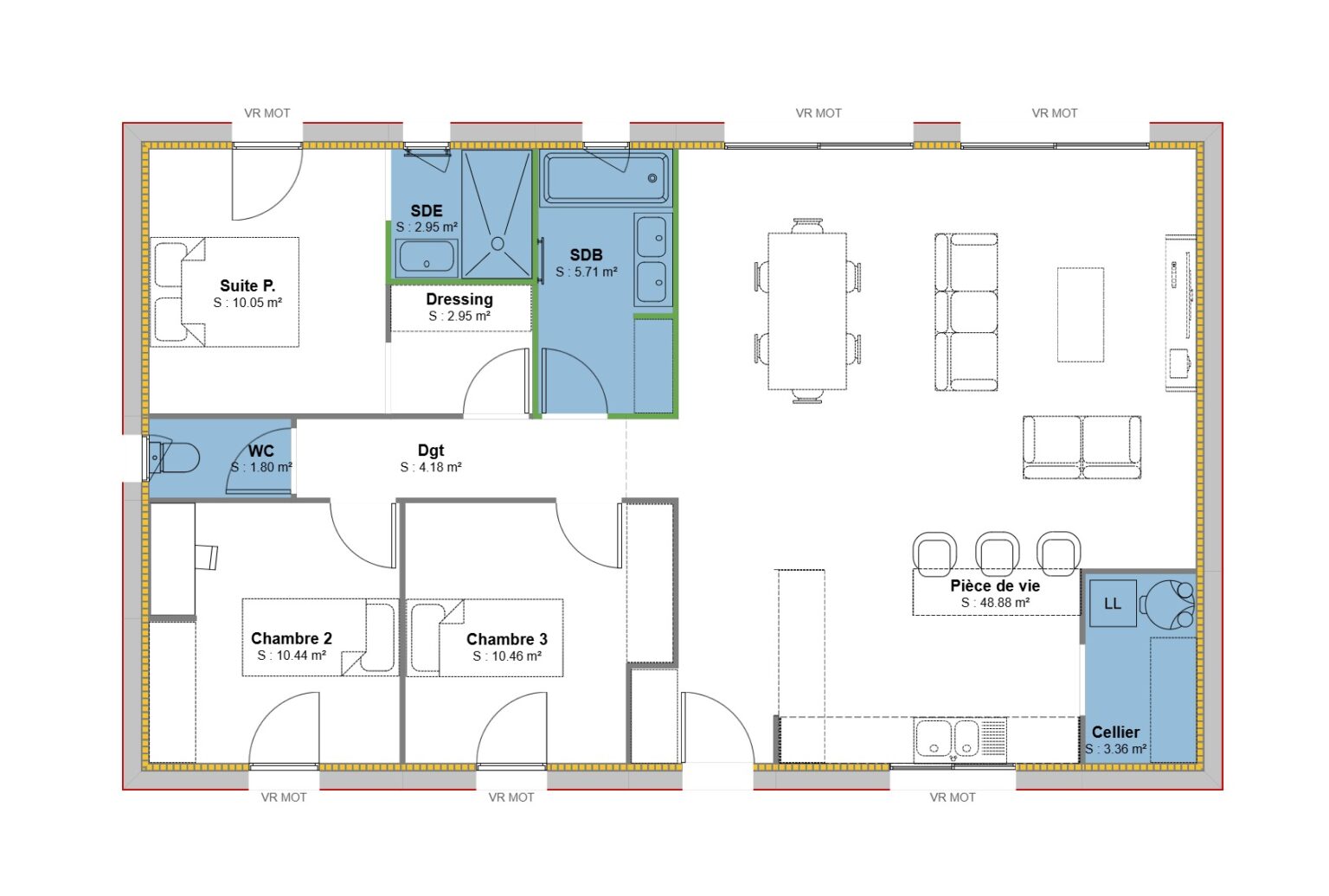 plan maison POP 100 - SP + 2 Ch