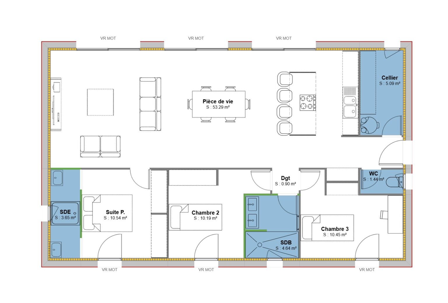 plan maison POP 100 avec suite parentale et 2 chambres - Horizontale