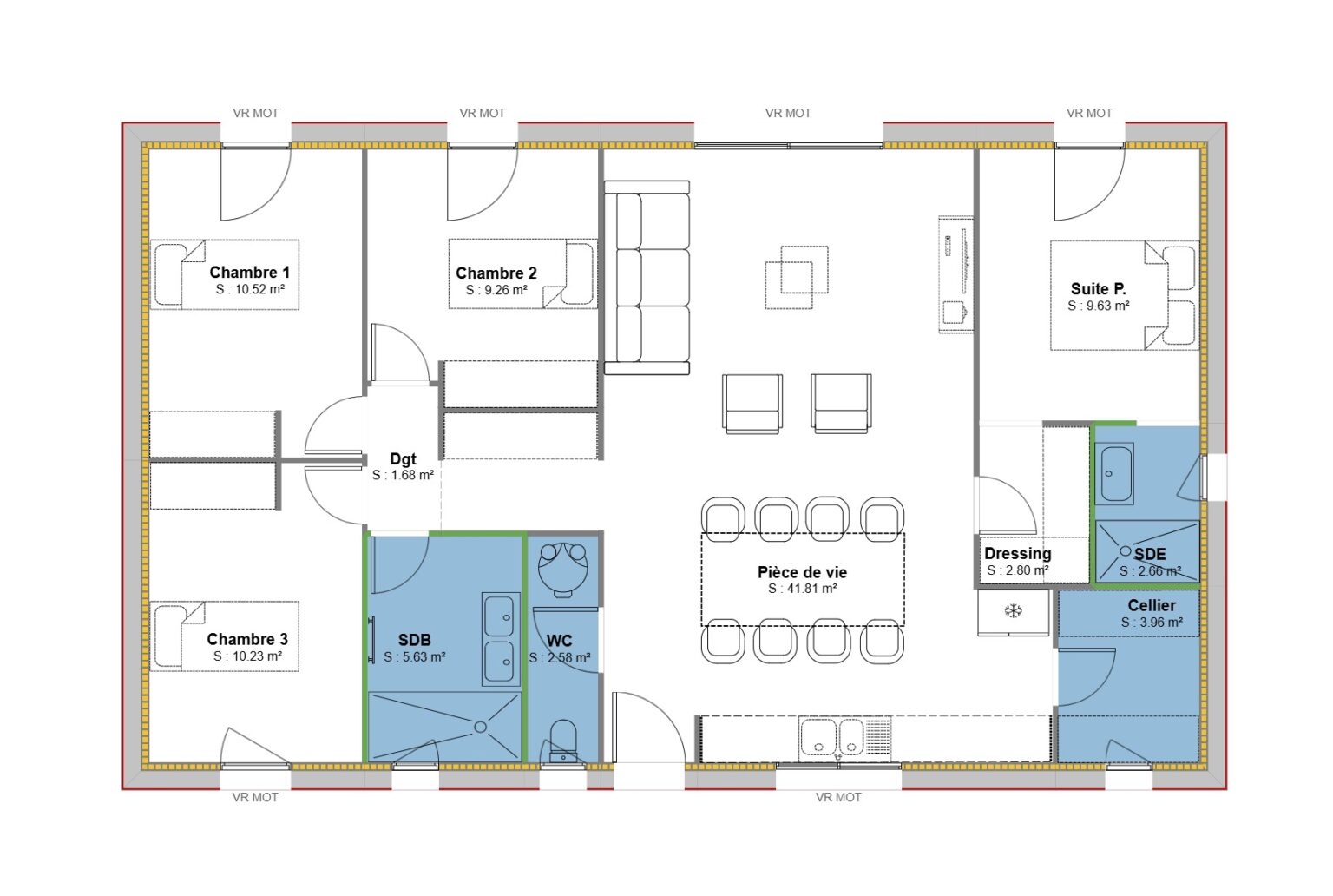 plan maison POP 100 m2 - suite parentale + 3 chambres