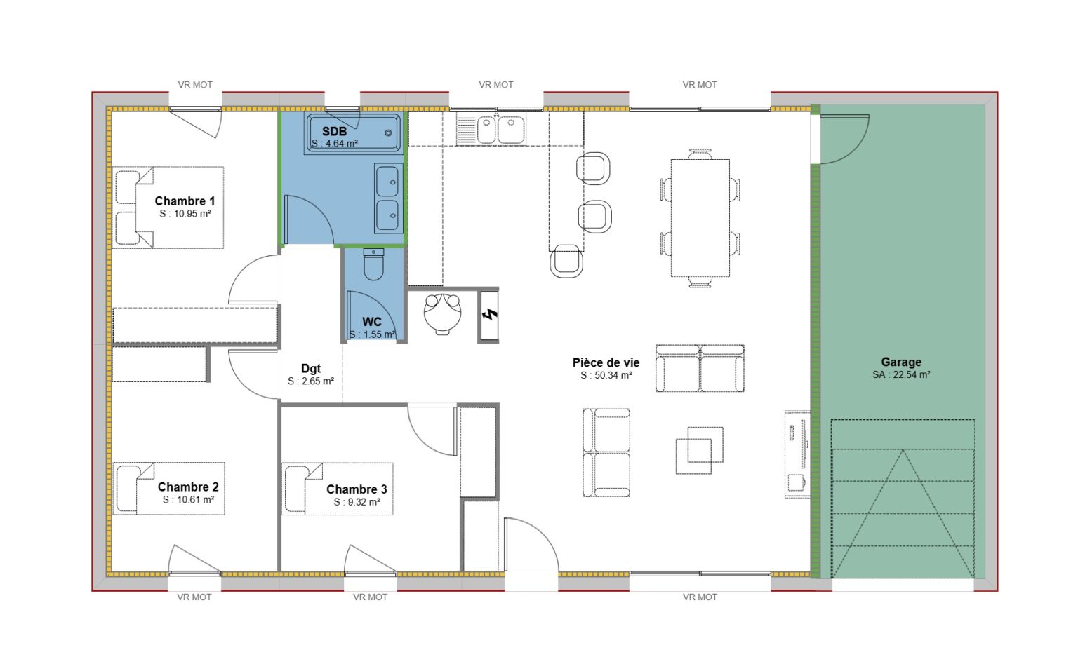 plan maison POP 90 m2 - 3 Chambres + Gge XL