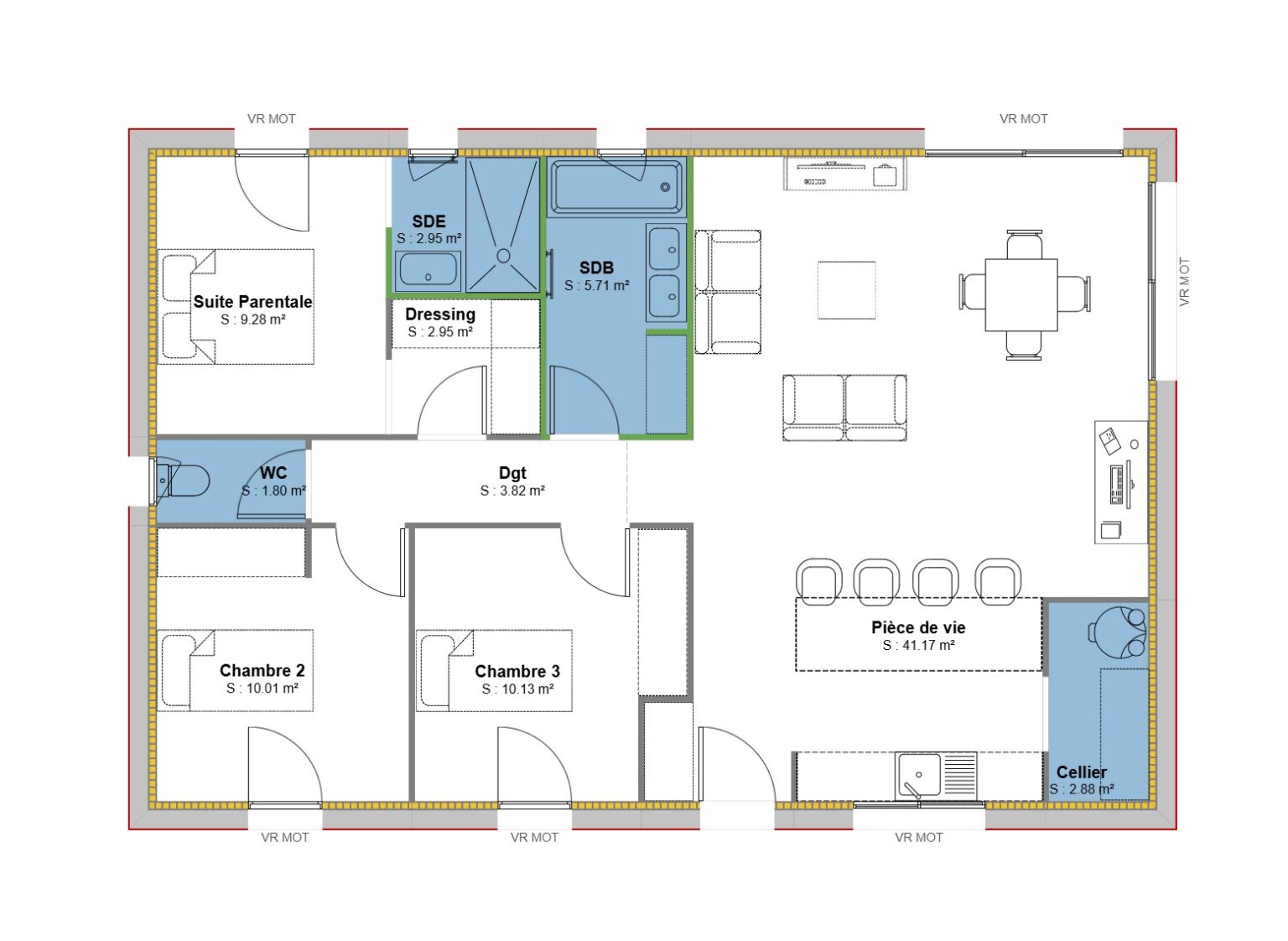 plan maison POP 90 m2 - Suite parentale + 2 chambres